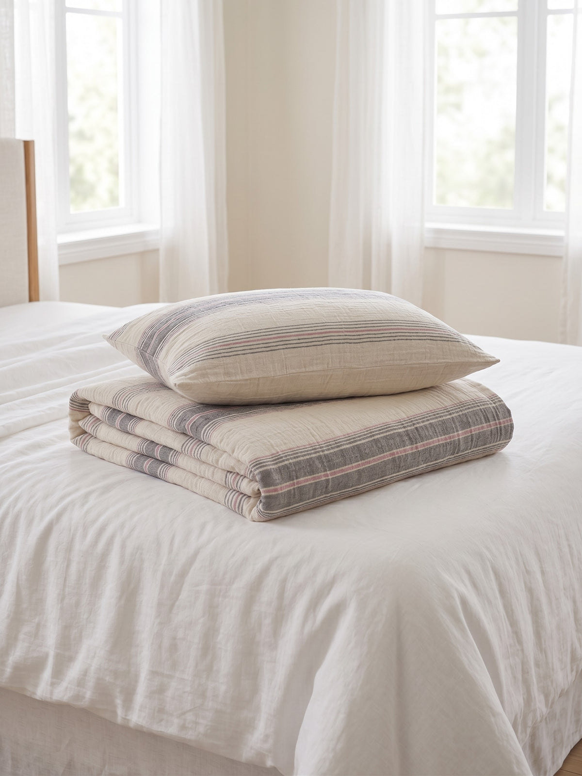 100% Cotton Muslin Striped Double Duvet Cover Set