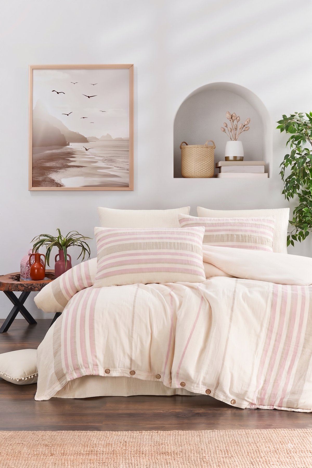 100% Cotton Striped Muslin Bedding Set, Double Size Duvet