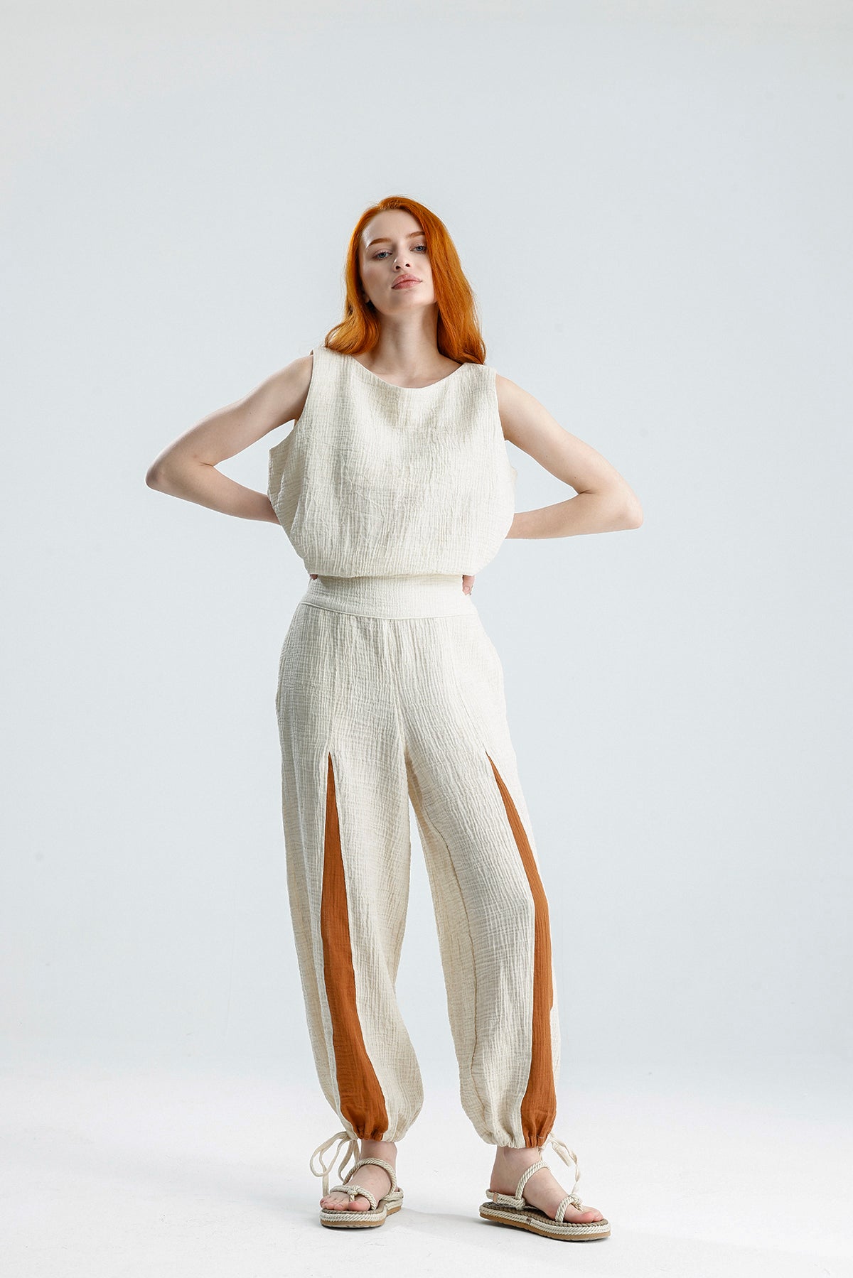 Ecru Muslin Baggy Pants, Boho Casual Trousers, One Size Fits Most