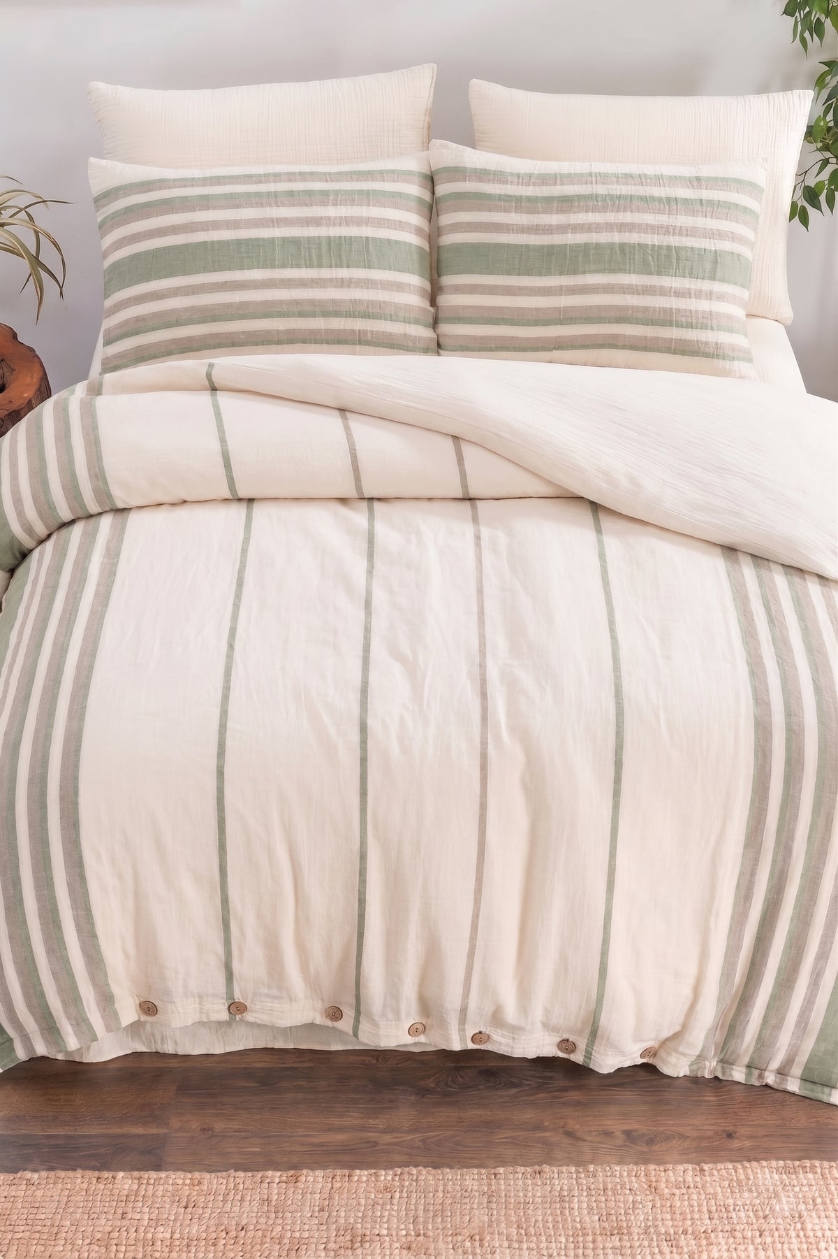100% Cotton Striped Muslin Bedding Set, Double Size Duvet