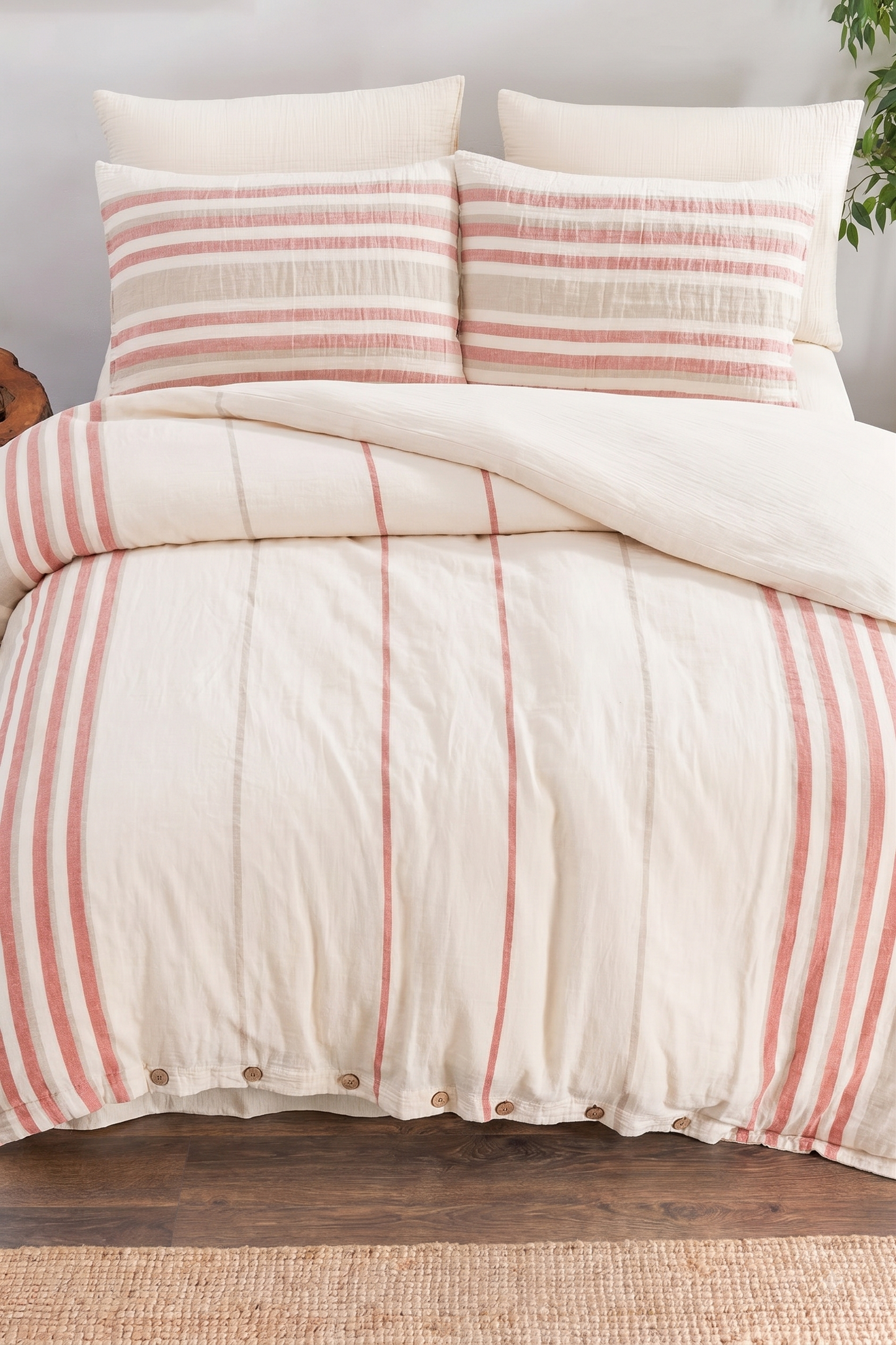 100% Cotton Striped Muslin Bedding Set, Double Size Duvet