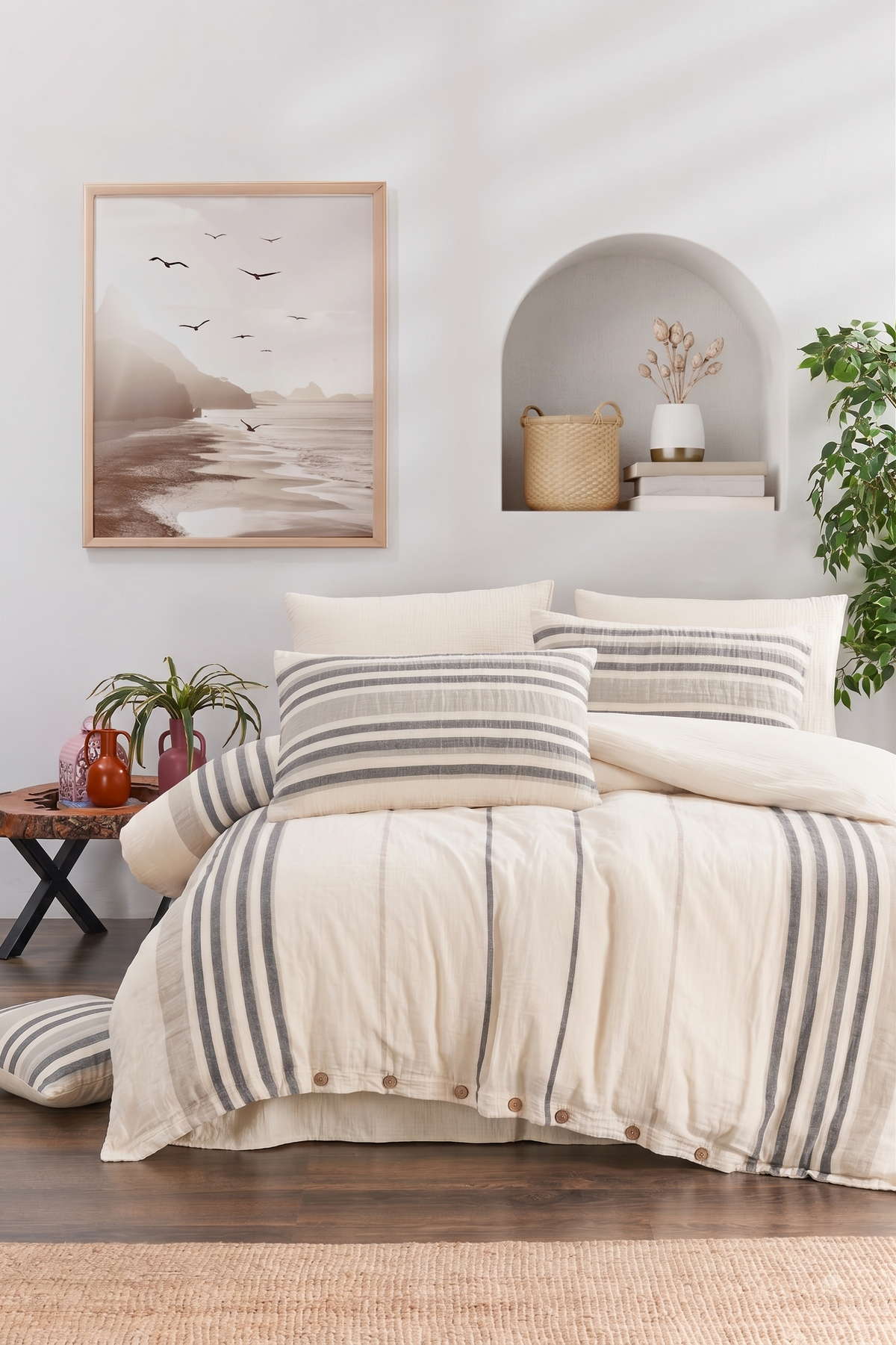 100% Cotton Striped Muslin Bedding Set, Double Size Duvet