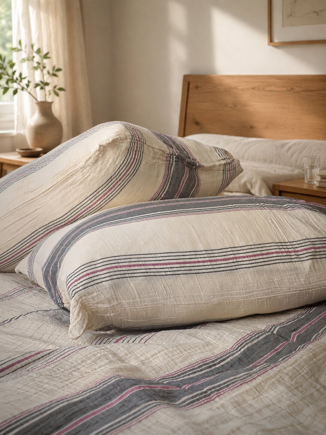 100% Cotton Muslin Striped Double Duvet Cover Set