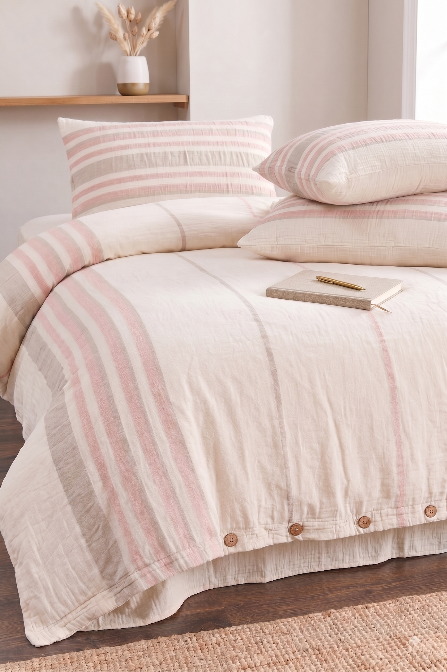 100% Cotton Striped Muslin Bedding Set, Double Size Duvet