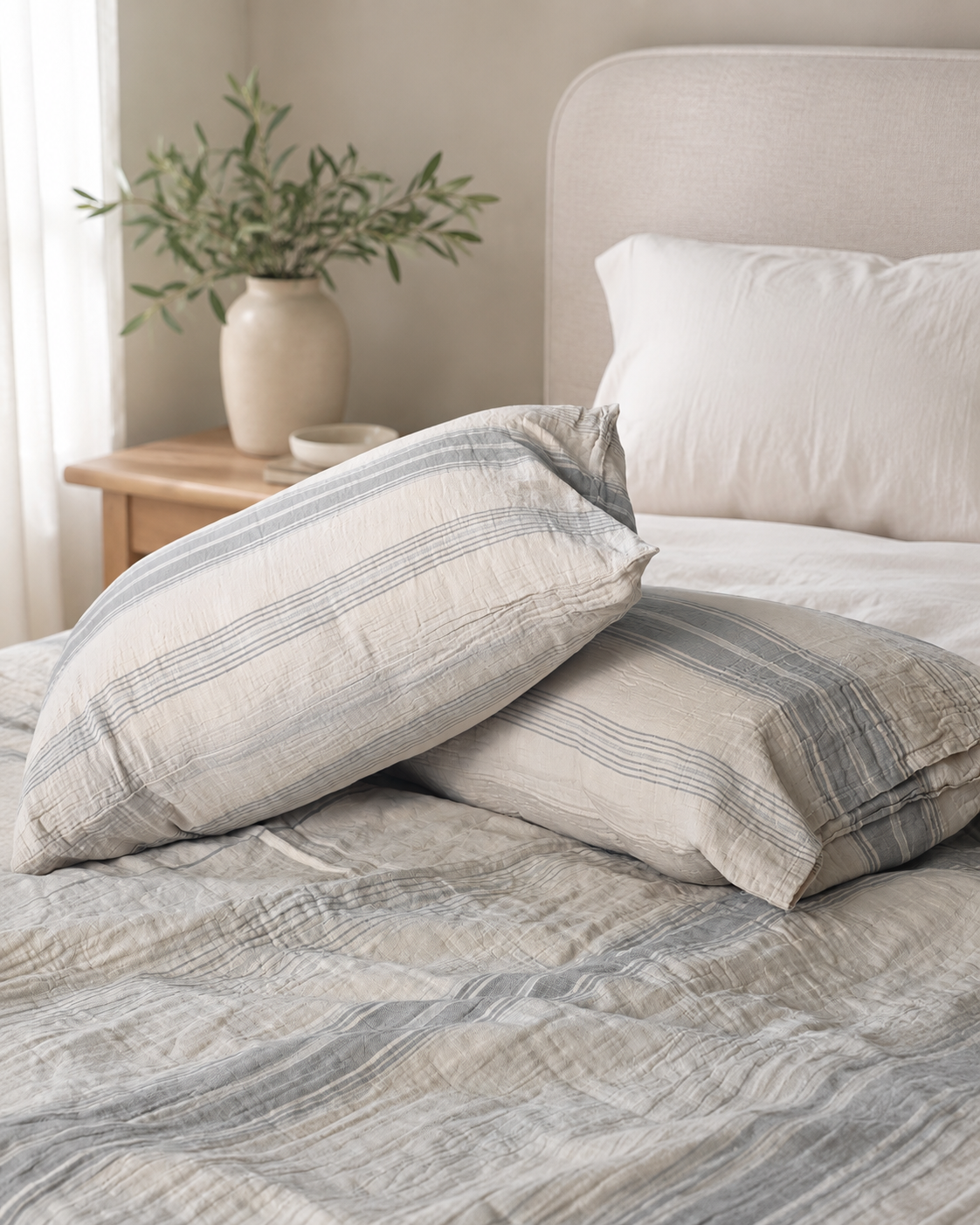 100% Cotton Muslin Striped Double Duvet Cover Set