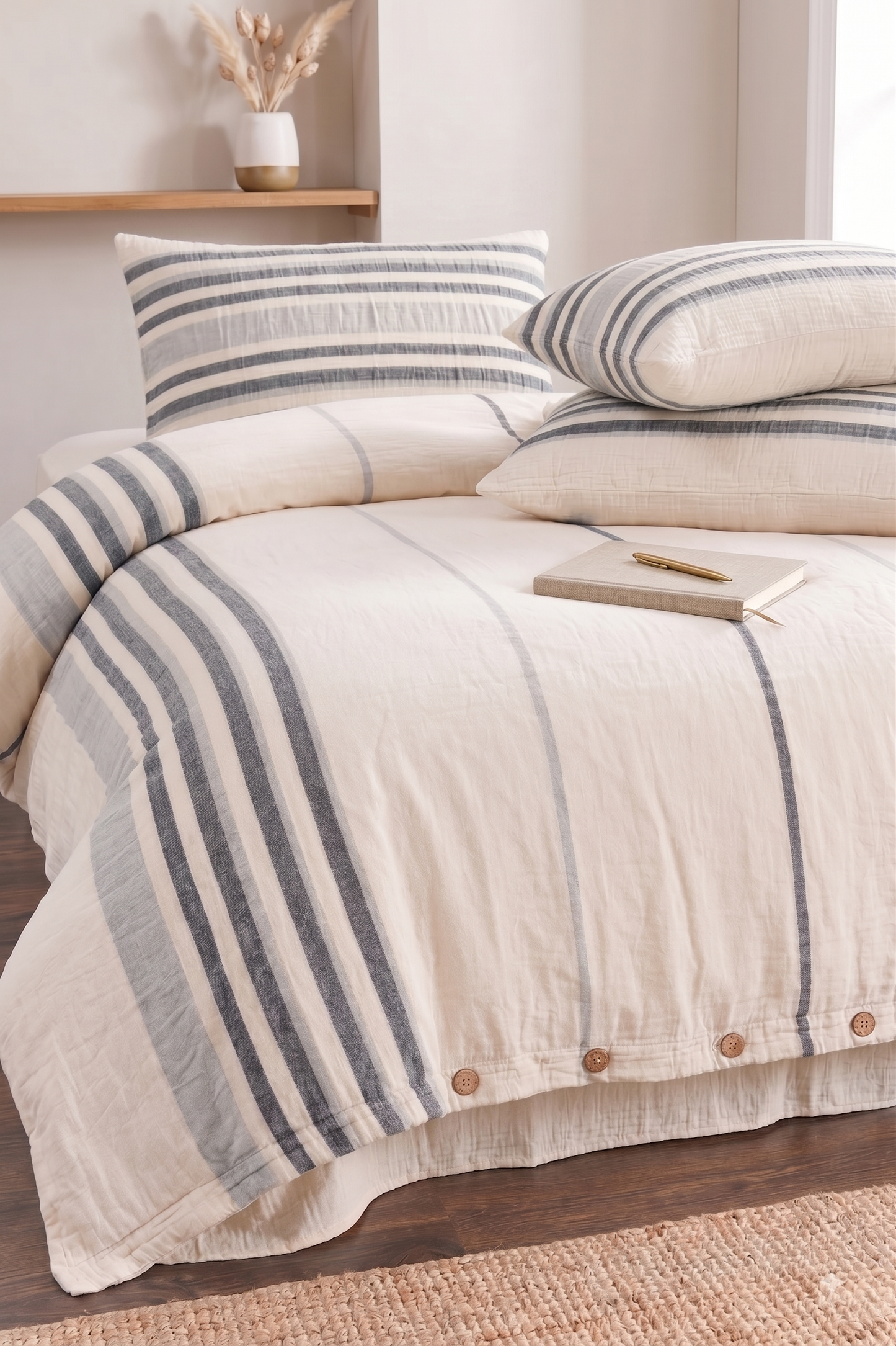 100% Cotton Striped Muslin Bedding Set, Double Size Duvet