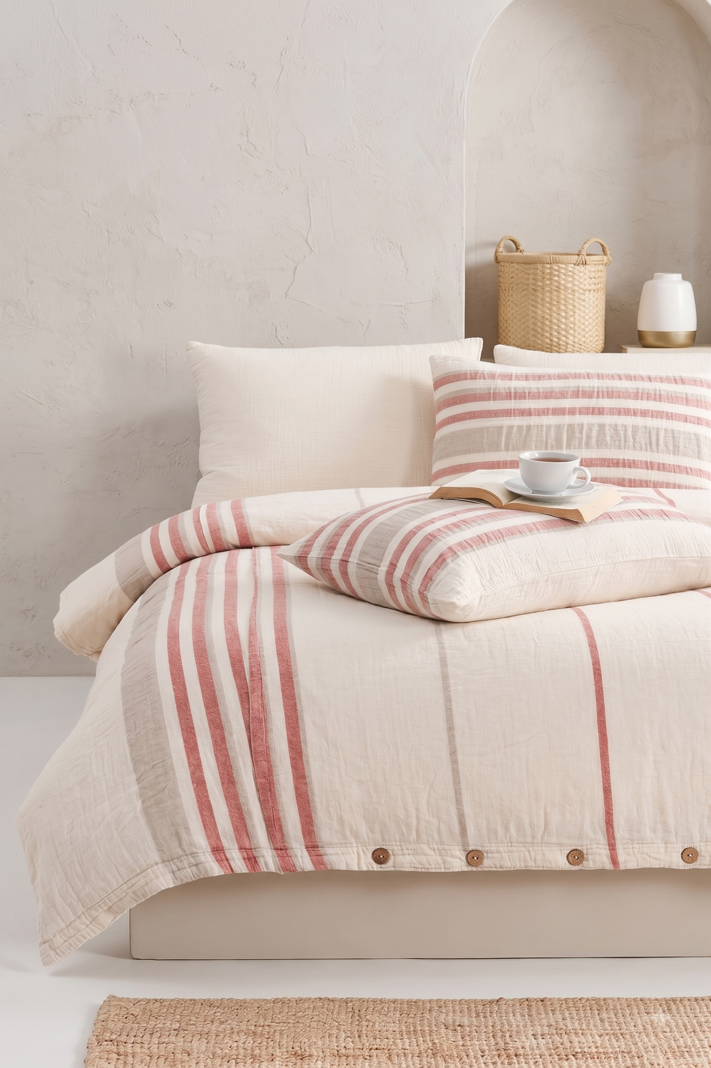 100% Cotton Striped Muslin Bedding Set, Double Size Duvet