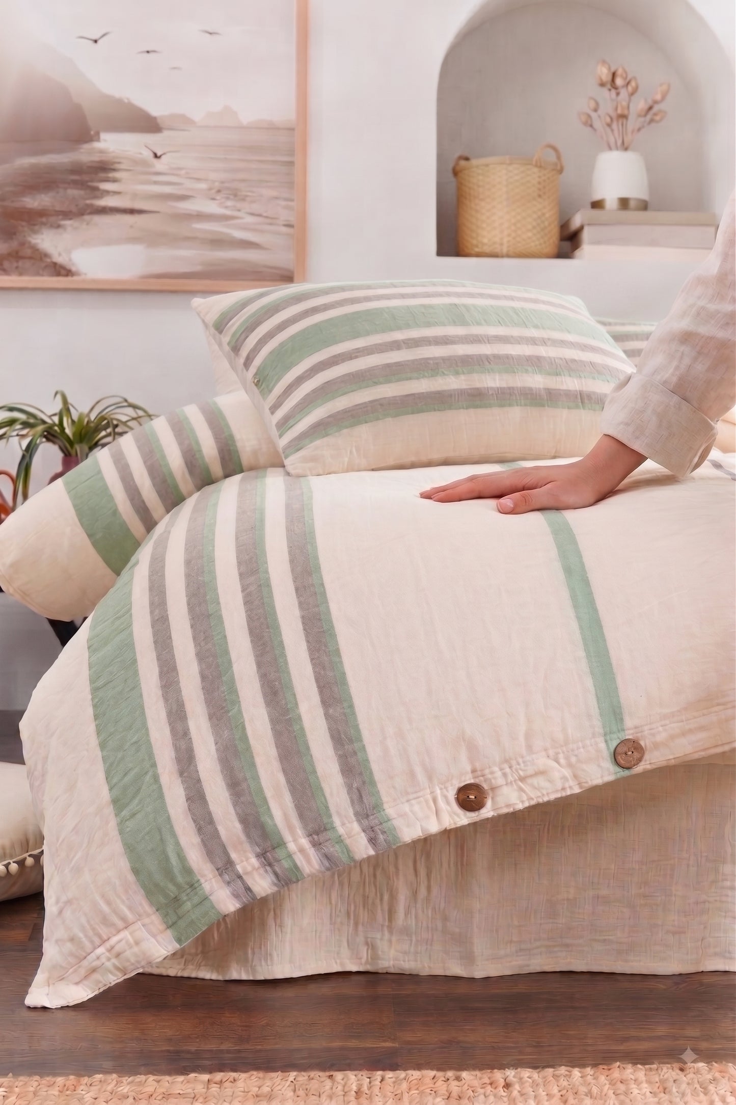100% Cotton Striped Muslin Bedding Set, Double Size Duvet