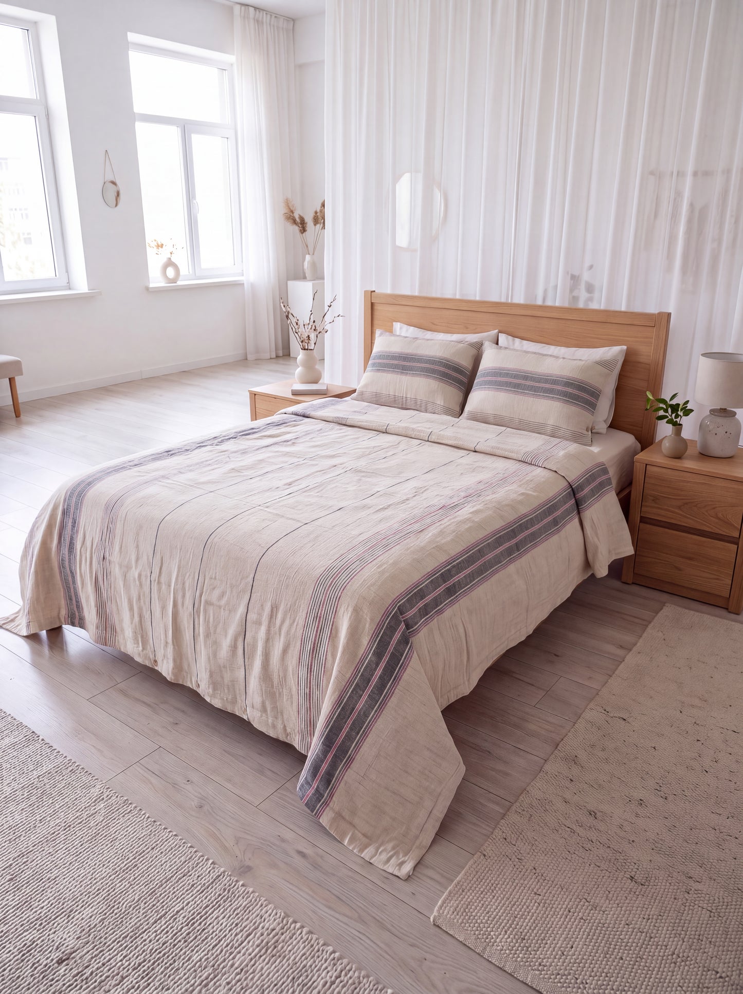 100% Cotton Muslin Striped Double Duvet Cover Set