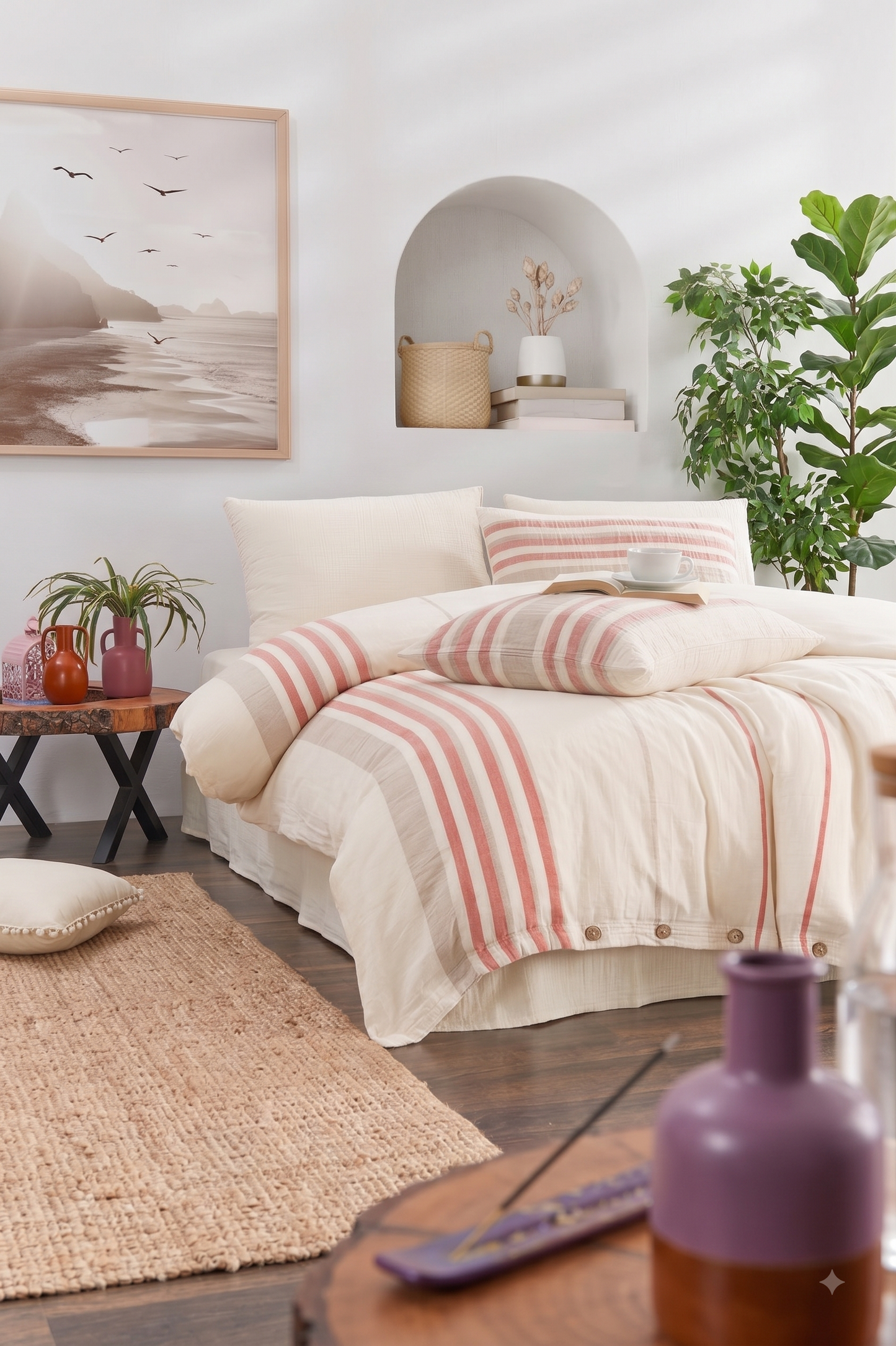 100% Cotton Striped Muslin Bedding Set, Double Size Duvet