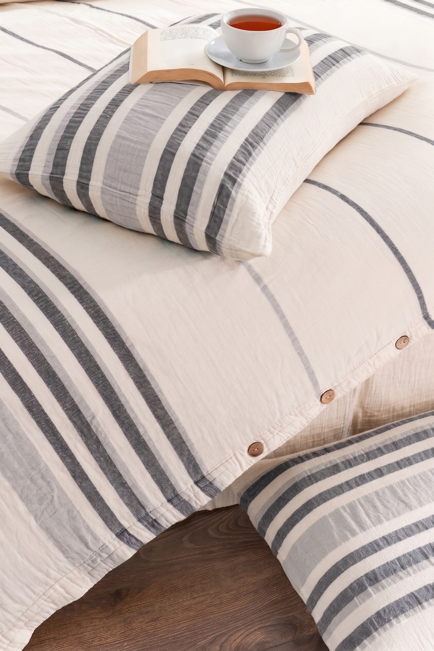 100% Cotton Striped Muslin Bedding Set, Double Size Duvet