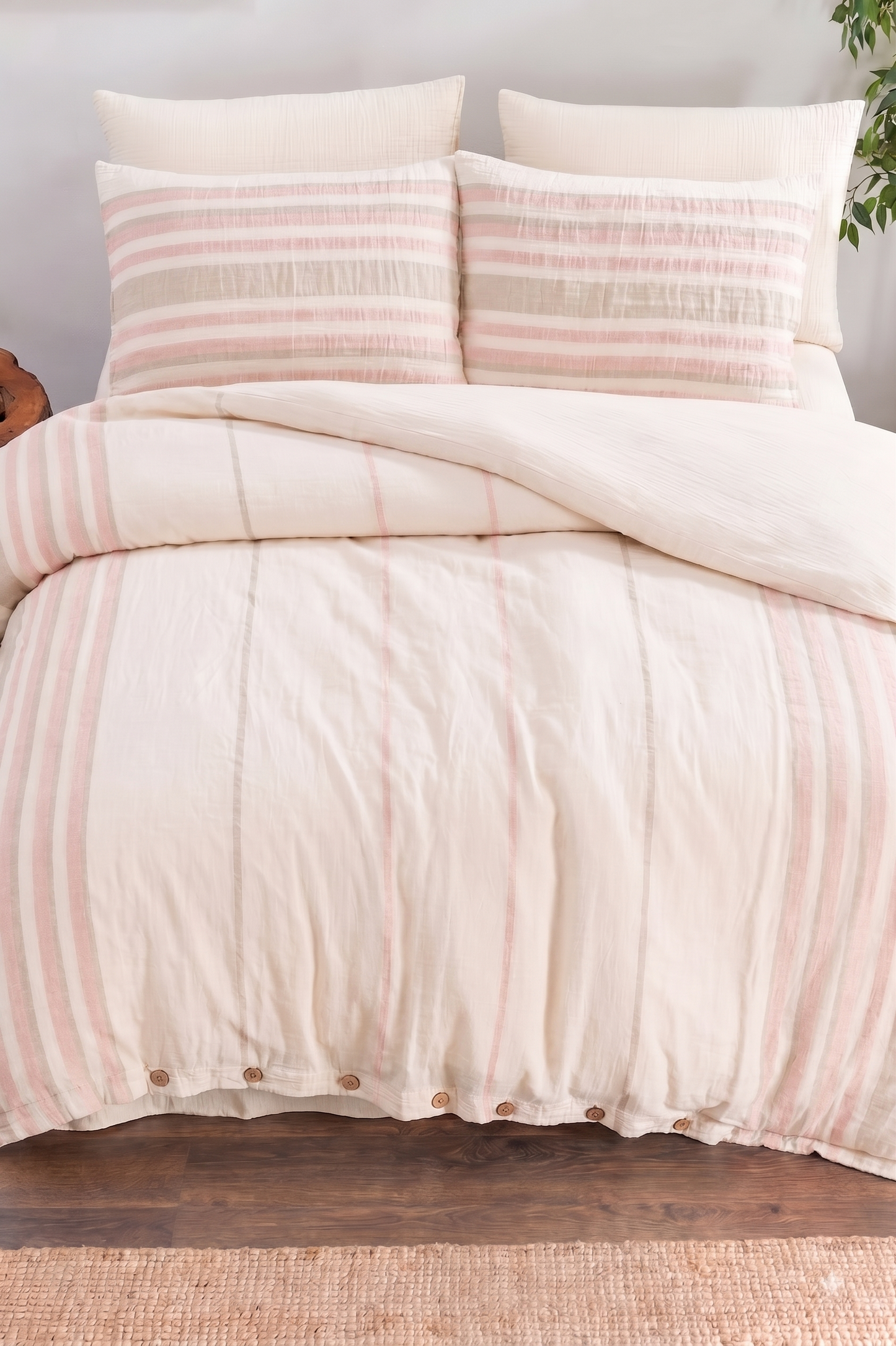 100% Cotton Striped Muslin Bedding Set, Double Size Duvet