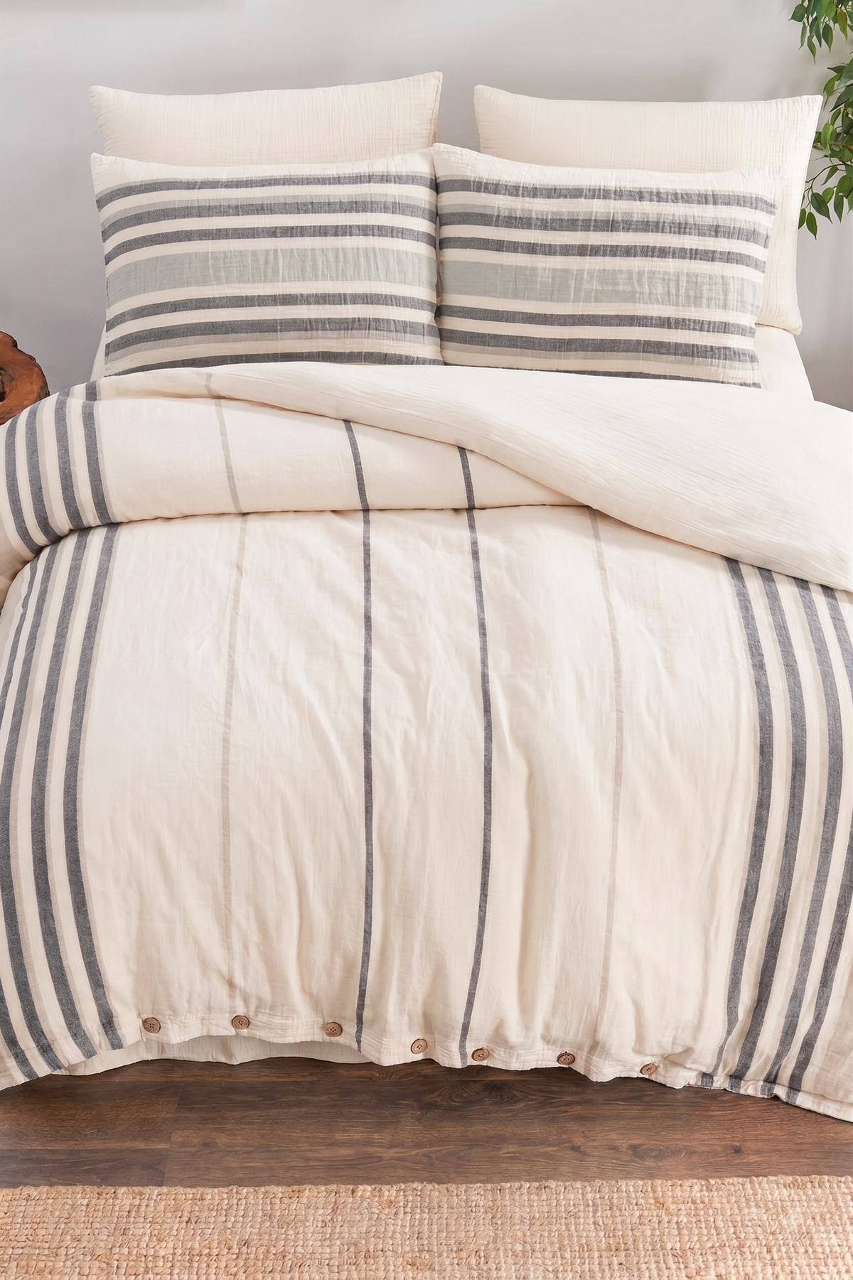 100% Cotton Striped Muslin Bedding Set, Double Size Duvet