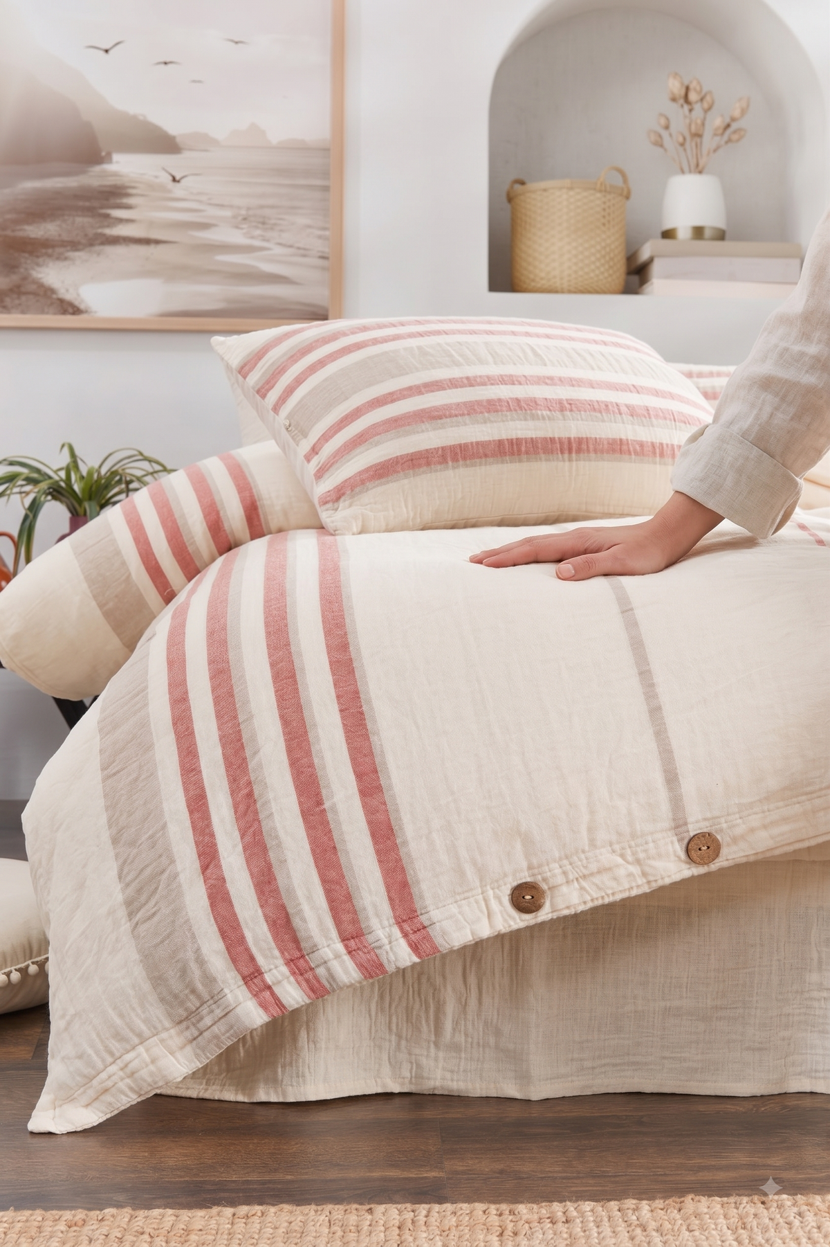 100% Cotton Striped Muslin Bedding Set, Double Size Duvet