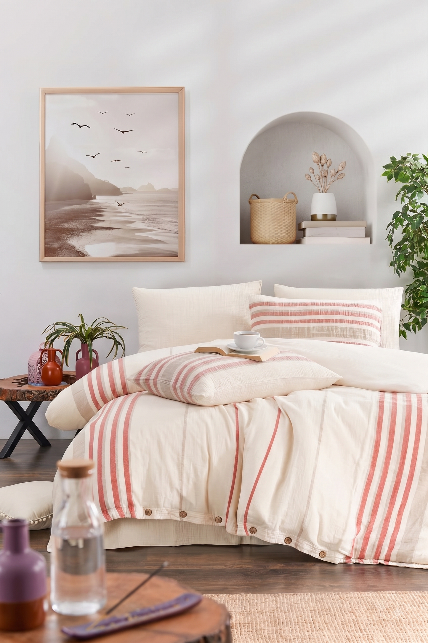 100% Cotton Striped Muslin Bedding Set, Double Size Duvet