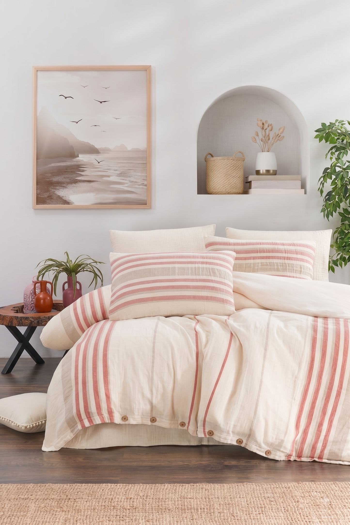 100% Cotton Striped Muslin Bedding Set, Double Size Duvet