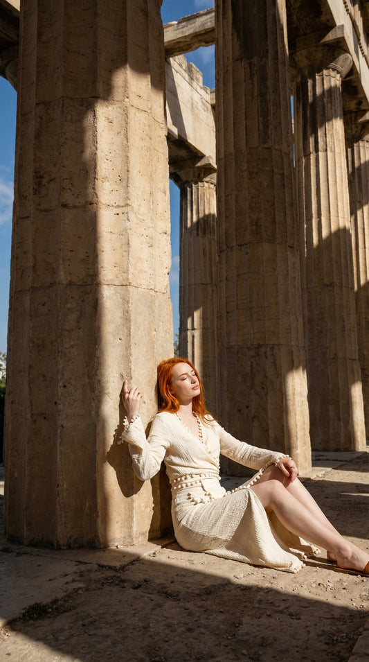 Pom Pom Muslin Wrap Dress – Natural Elegance Meets Comfort