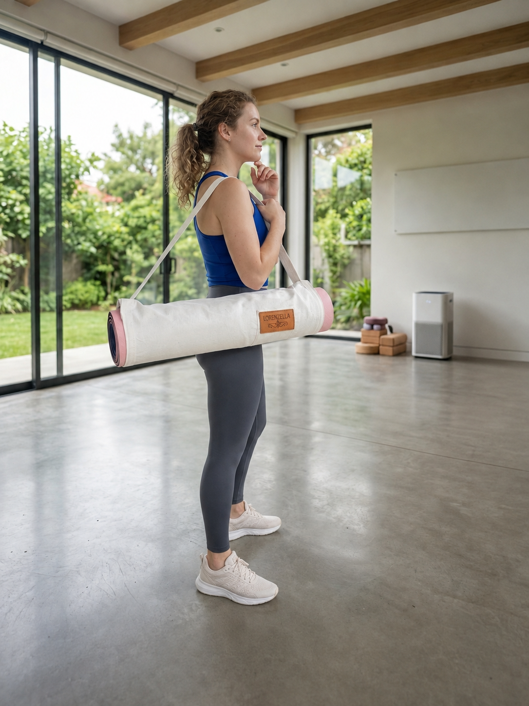 Yoga Mat Carrier Bag – Canvas Fabric, Yoga Mat Bag with Adjustable Velcro Strap