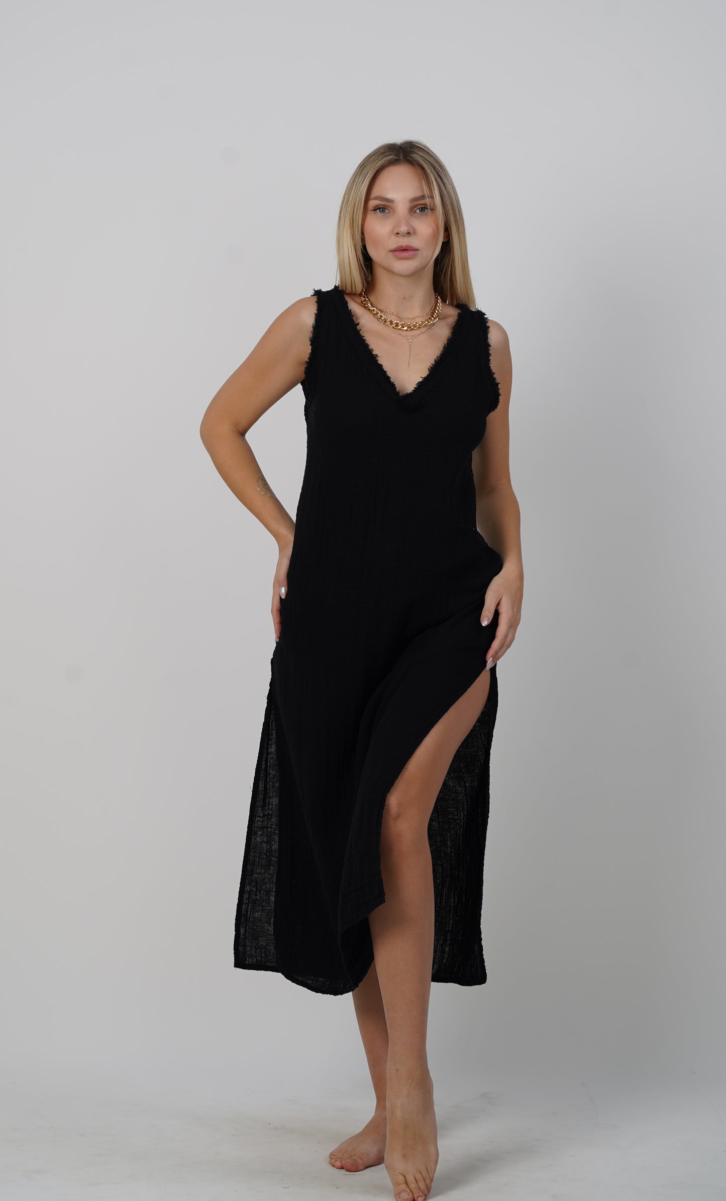 Boho Sleeveless Muslin Dress – 100% Cotton Lightweight Summer Dress