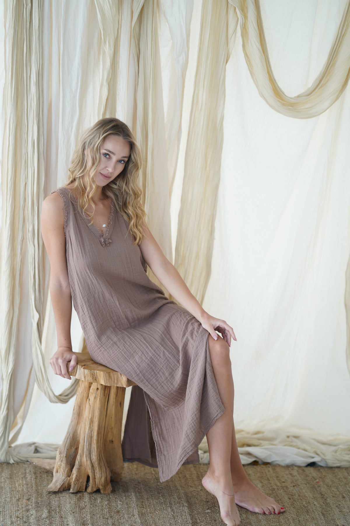 Boho Sleeveless Muslin Dress – 100% Cotton Lightweight Summer Dress