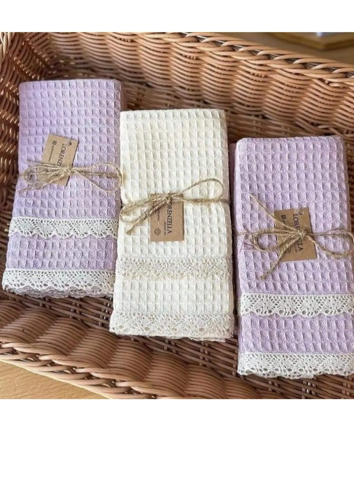 6-Piece 100% Cotton Kitchen Towel Set – 40x60 cm with Lace Trim | Lorenzella
