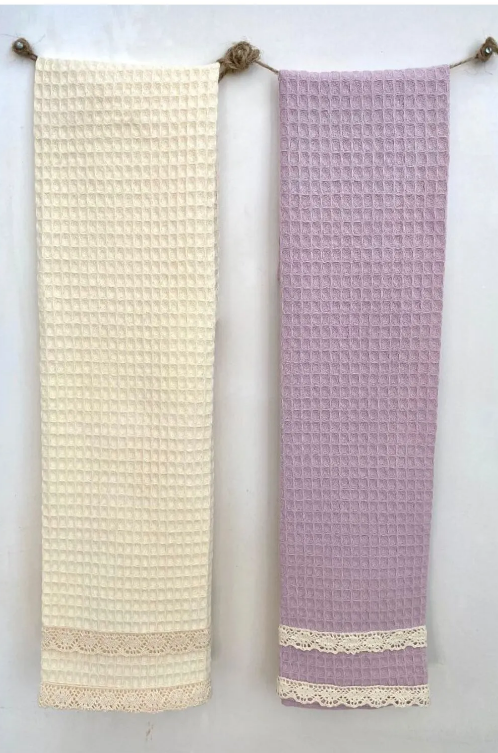 6-Piece 100% Cotton Kitchen Towel Set – 40x60 cm with Lace Trim | Lorenzella