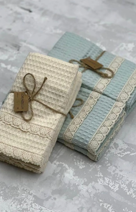 6-Piece 100% Cotton Kitchen Towel Set – 40x60 cm with Lace Trim | Lorenzella