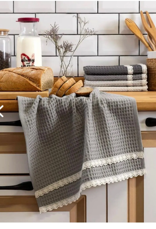 6-Piece 100% Cotton Kitchen Towel Set – 40x60 cm with Lace Trim | Lorenzella