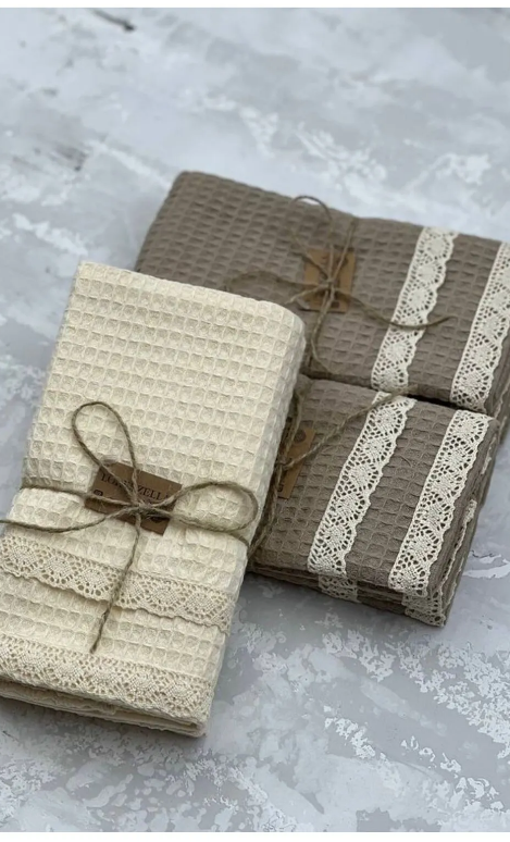 6-Piece 100% Cotton Kitchen Towel Set – 40x60 cm with Lace Trim | Lorenzella