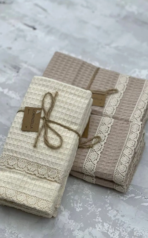 6-Piece 100% Cotton Kitchen Towel Set – 40x60 cm with Lace Trim | Lorenzella