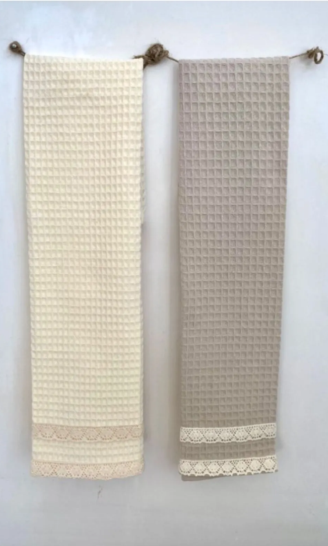 6-Piece 100% Cotton Kitchen Towel Set – 40x60 cm with Lace Trim | Lorenzella