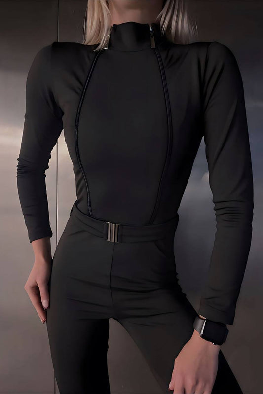 Women’s Belted Jumpsuit – Black Fit Model