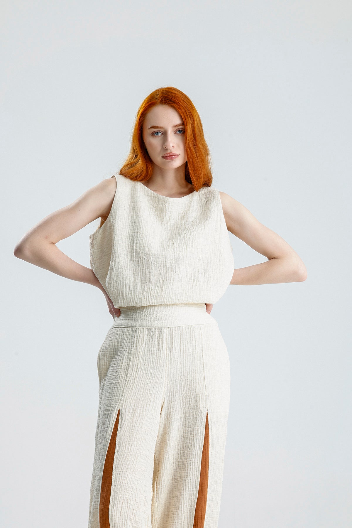 Bohem Cotton Muslin Two Piece Set – Boho Crop Top & Relaxed Pants