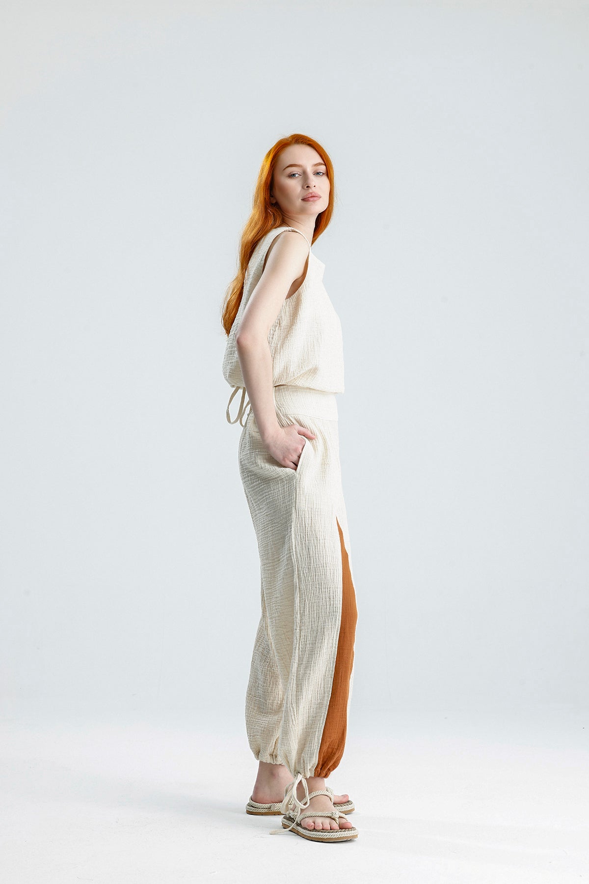 Bohem Cotton Muslin Two Piece Set – Boho Crop Top & Relaxed Pants