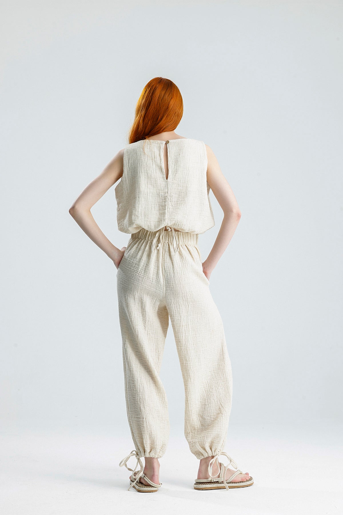 Bohem Cotton Muslin Two Piece Set – Boho Crop Top & Relaxed Pants