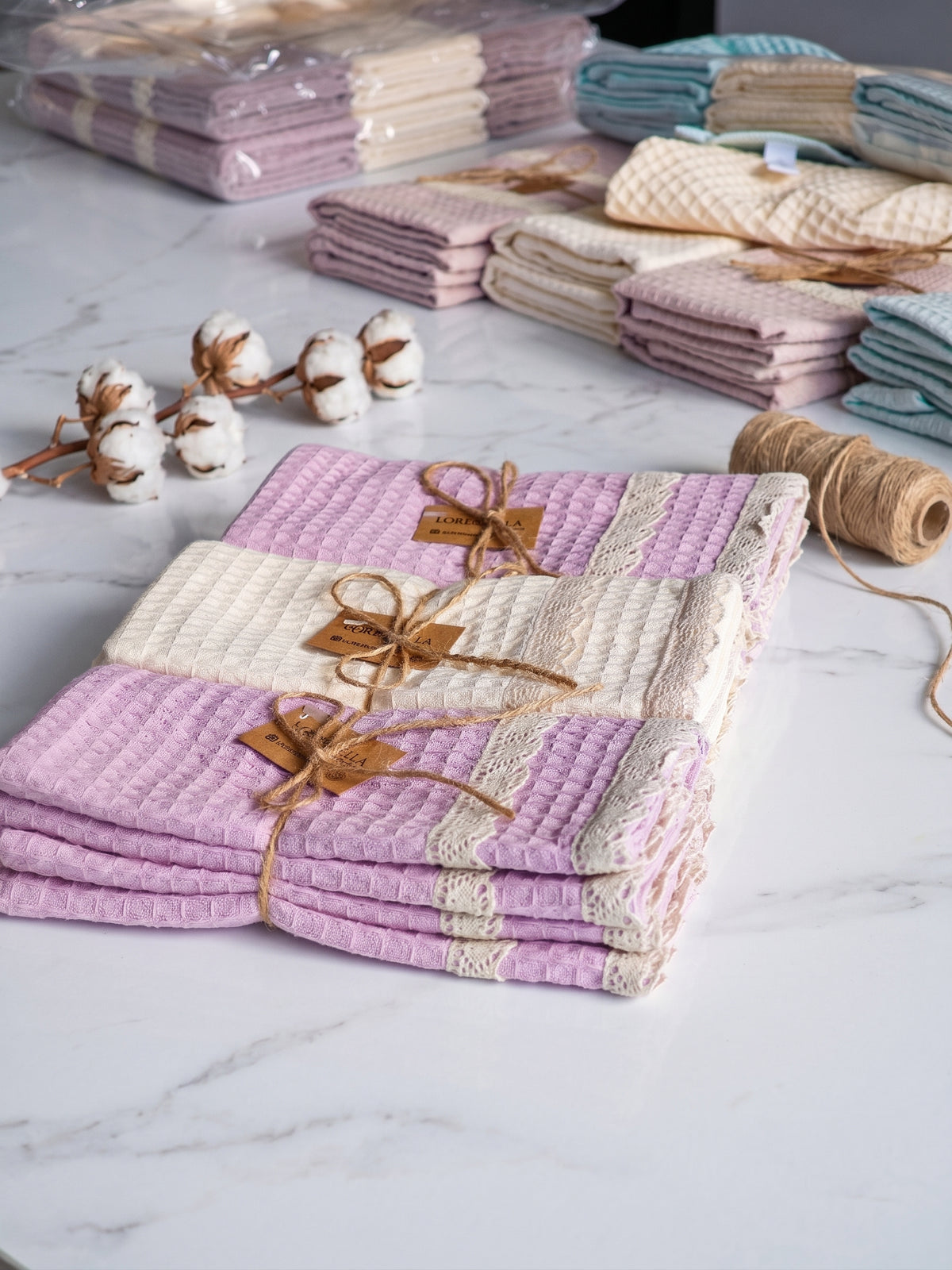 6-teiliges Küchenhandtuch-Set aus 100% Baumwolle – 40x60 cm mit Spitzenbesatz | Lorenzella