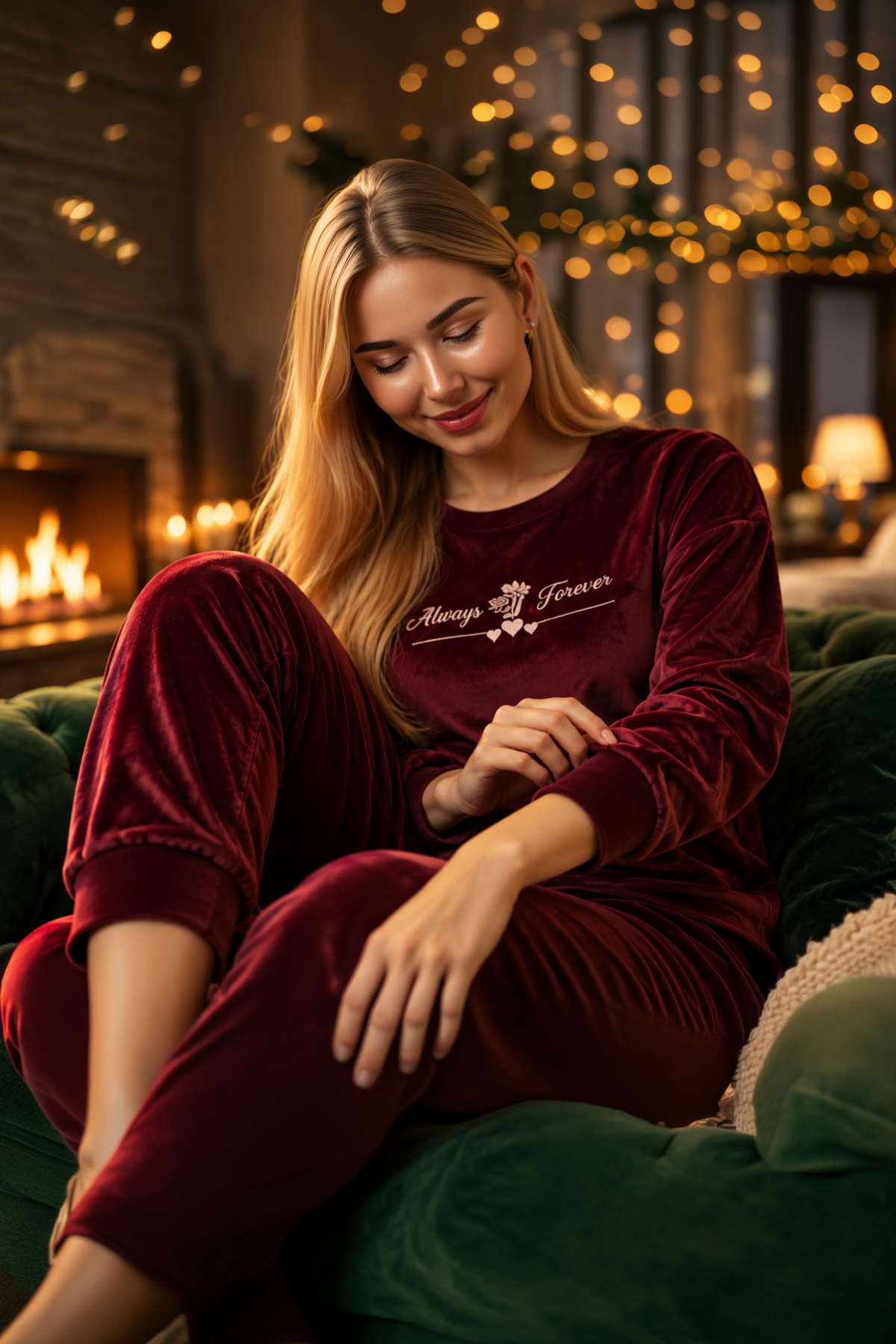 Fransız Kadife Kadın Pijama Takımı – Always Forever Modeli