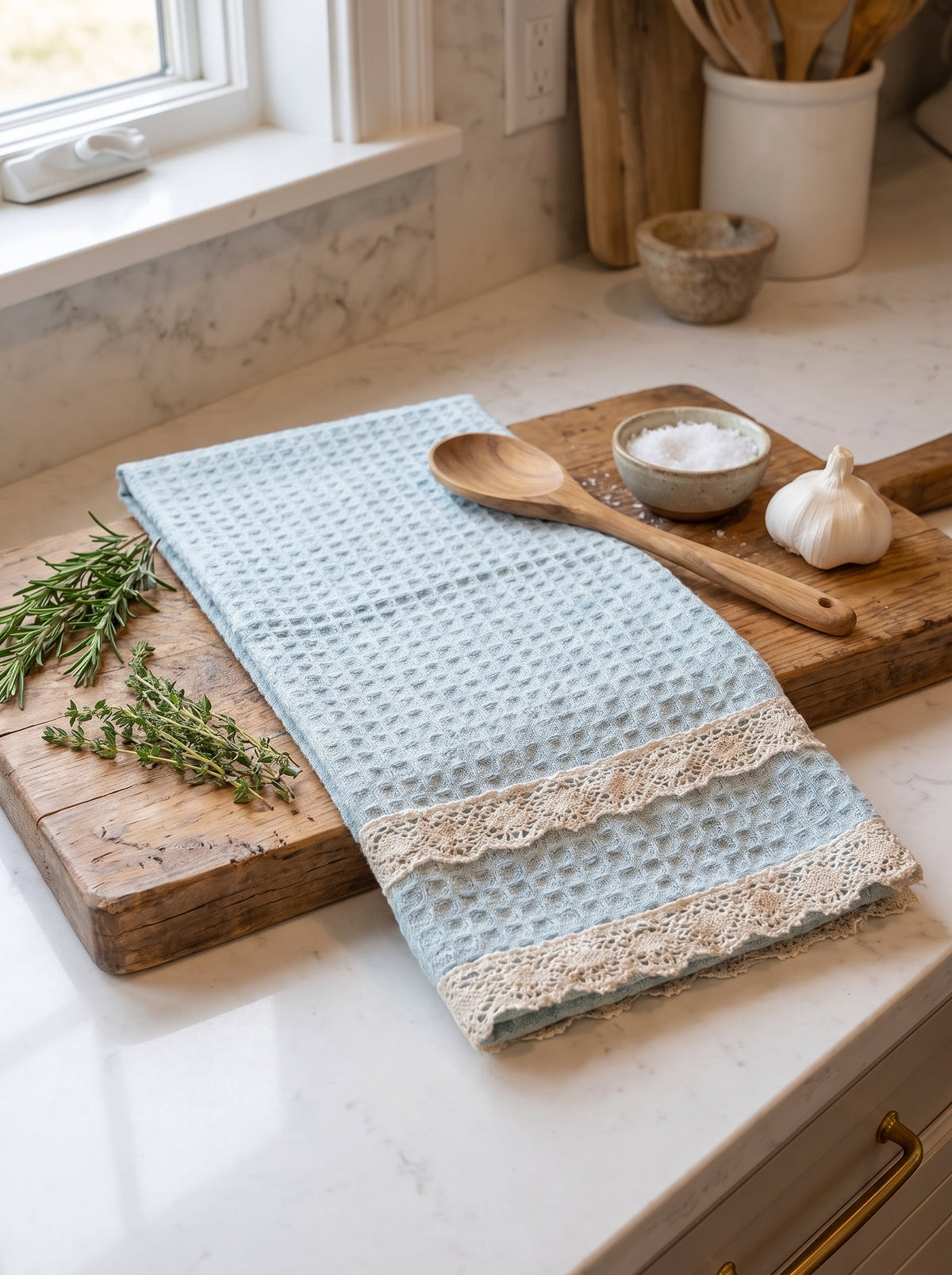 6-teiliges Küchenhandtuch-Set aus 100% Baumwolle – 40x60 cm mit Spitzenbesatz | Lorenzella