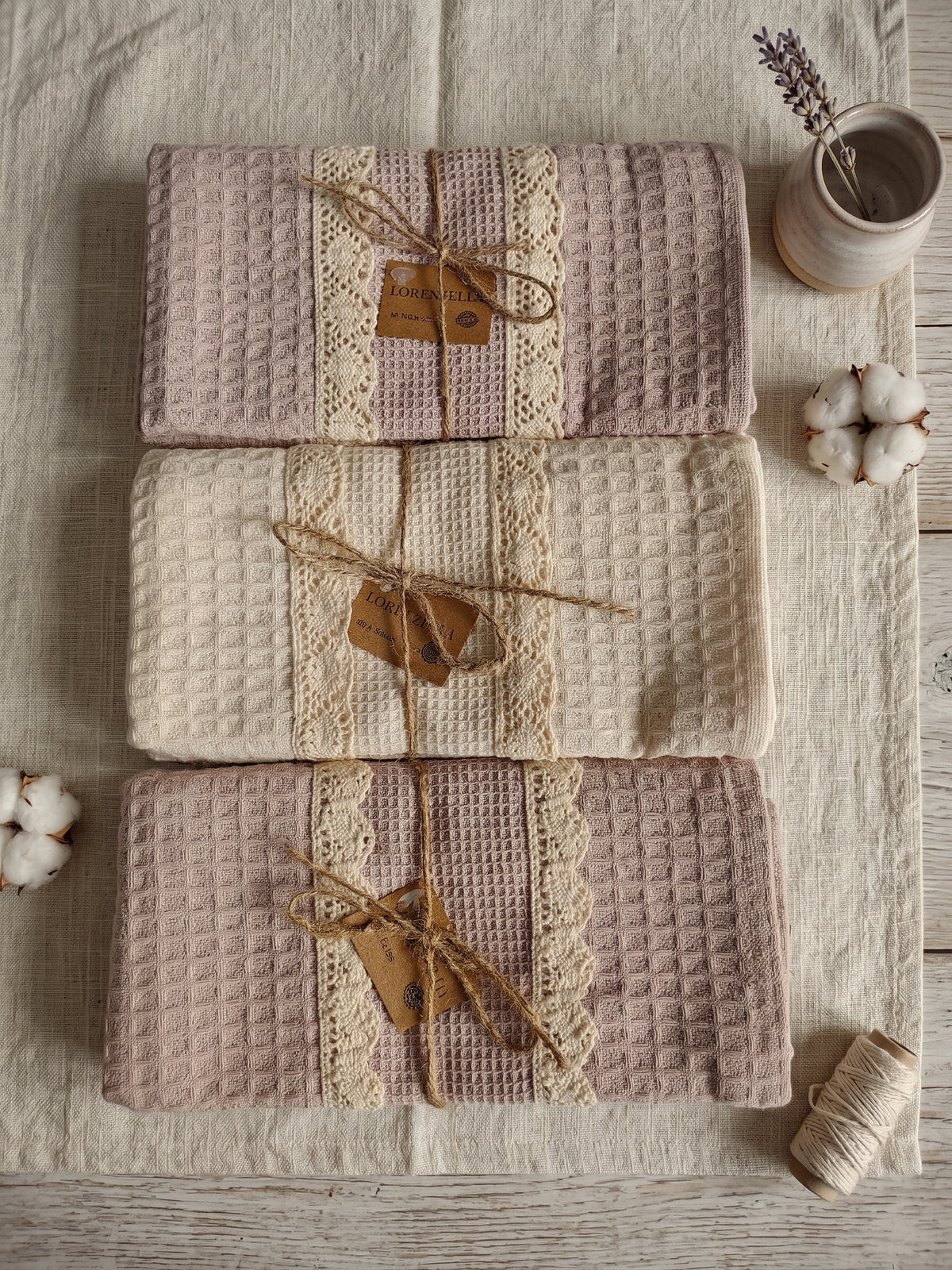 6-teiliges Küchenhandtuch-Set aus 100% Baumwolle – 40x60 cm mit Spitzenbesatz | Lorenzella